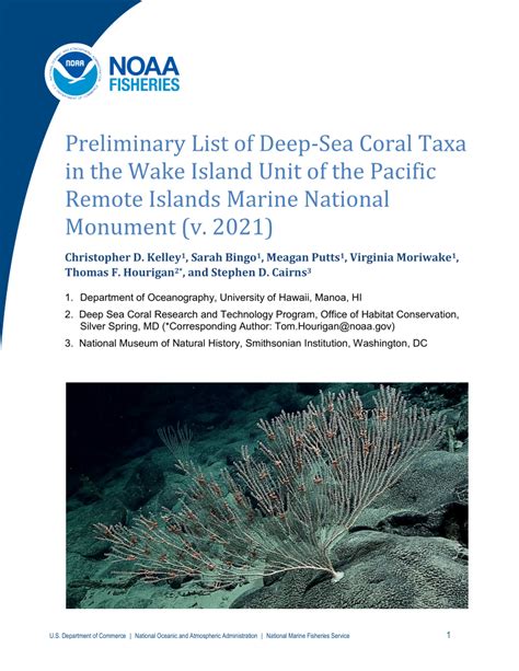 Pdf Preliminary List Of Deep Sea Coral Taxa In The Wake Island Unit Of The Pacific Remote