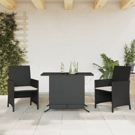 Tlg Bistro Set Mit Kissen Schwarz Poly Rattan