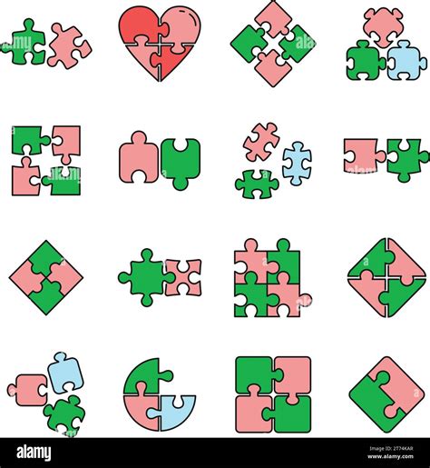 Puzzle Pieces Icons Set Outline Set Of Puzzle Pieces Vector Icons Thin