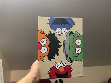 Sesame Street X KAWS Acrylic Cartoon Painting 9x12 Etsy