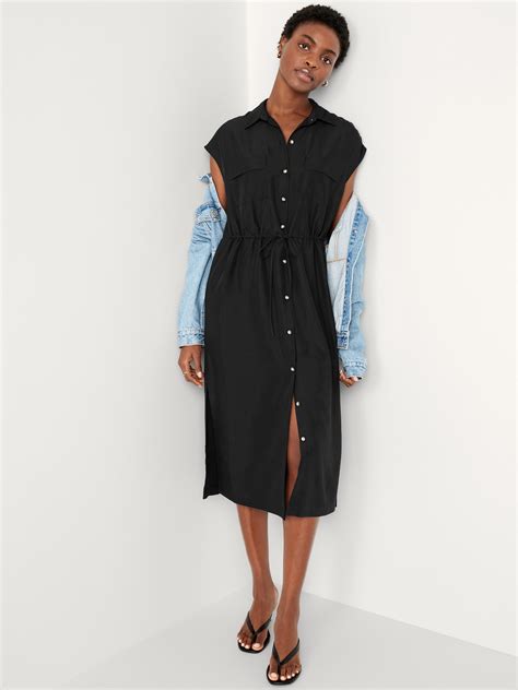 Waist Defined Utility Midi Shirt Dress Old Navy