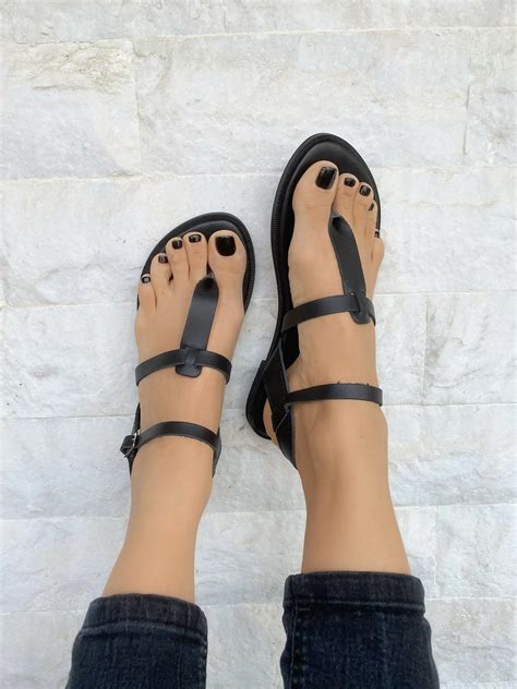 Sandals Leather, Thong Sandals, Black Leather Sandals, Greek Sandals ...