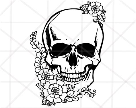 Skull Svg File Flower Skull Svg Skull Cut File Floral Skull Svg File