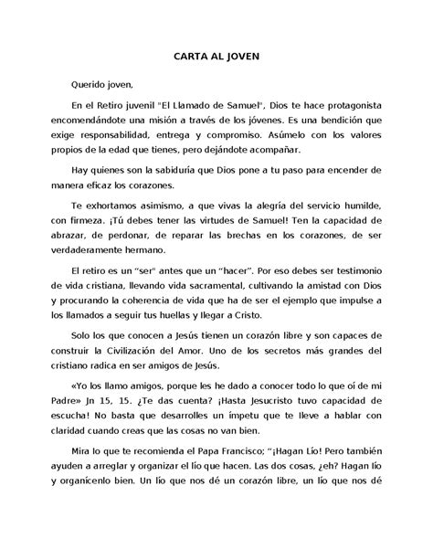 Carta al Joven: Reflexiones del Retiro Juvenil "El Llamado de Samuel