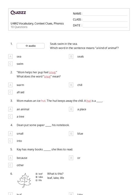 50 Determining Meaning Using Context Clues Worksheets For 1st Grade On Quizizz Free And Printable