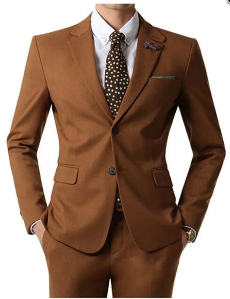 Slim Fit Groomsmen Notch Lapel Groom Tuxedos Brown Mens Suits Wedding Best Man Jacketpants