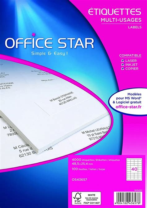 Boite De Tiquettes Multi Usage Blanches X Mm Office Star