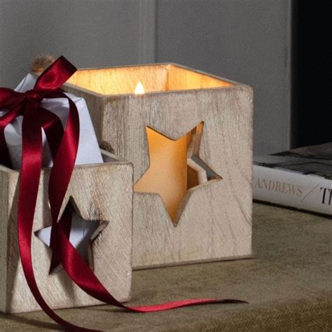 Washed Wood Large Star Tealight Candle Holder