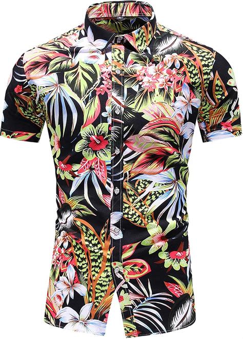 Hawaiihemd Herren Funky lose Knöpfe Freizeithemd Kurzarm Top Herren