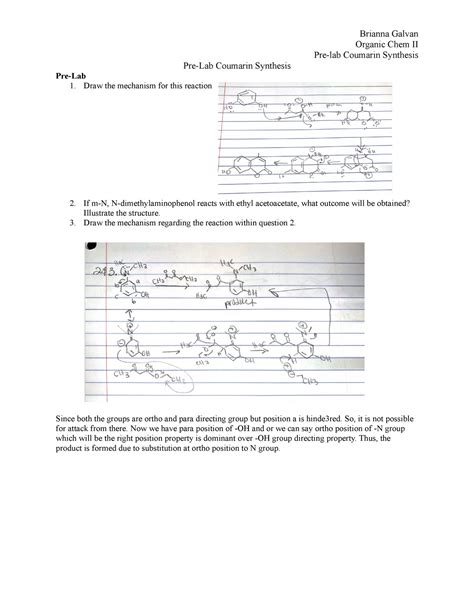 Pre Lab Coumarin Synthesis Brianna Galvan Organic Chem Ii Pre Lab