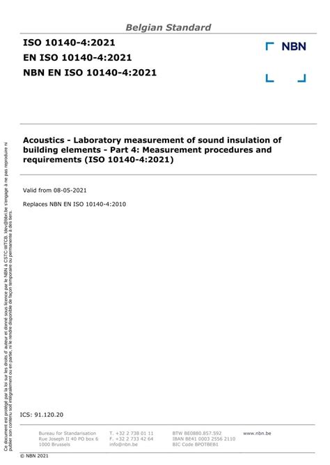 EN ISO 10140-4 : Acoustics - Laboratory measurement of sound insulation ...