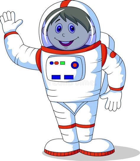 O Desenho Animado Do Astronauta Happy Boy Em Fita Azul E Voando No