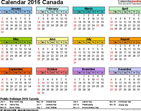 Canada Calendar 2016 Free Printable Excel Templates