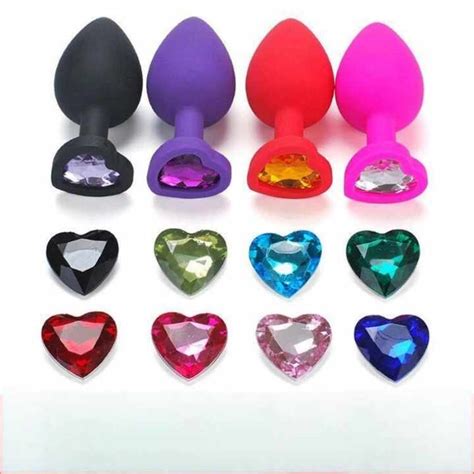 Women S Anal Play Sex Toys Small Medium Silicone Heart Shape Jewel Butt Plug In Black Red Pink