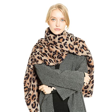 Women Leopard Printed Scarf Large Size Winter Warm Shawl Long Soft Wool