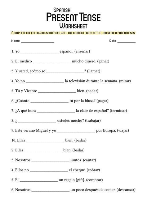 Free Spanish Ar Verb Conjugation Worksheet Download Free Spanish Ar