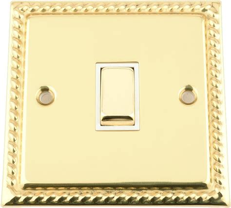 10a Intermediate Switch 1 Gang Georgian Polished Brass White Insert Metal Rocker Switch