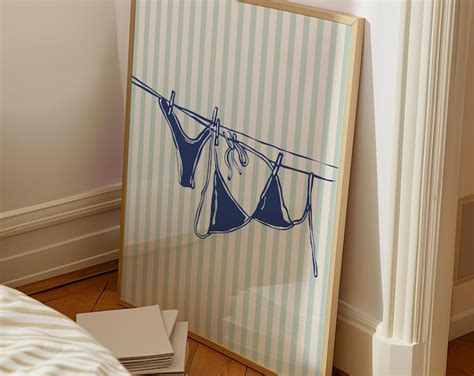 Blue Bikini Art Print Swimsuit Drying In The Sun Wall Art Coastal Cowgirl Poster Trendy Girly