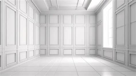 Minimalistic White Panel Corner Room Wall Design In 3d Rendering ...