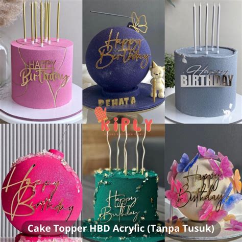 Jual Cake Topper Hbd Acrylic Tanpa Tusuk Toper Kue Ultah Hiasan Kue