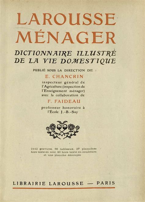 Larousse ménager dictionnaire illustré de la vie domestique Paris