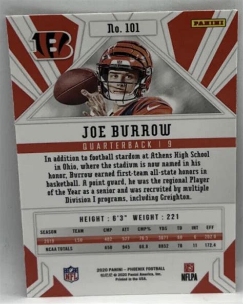 2020 Panini Phoenix Joe Burrow Fire Burst Parallel Sp Rookie Rc 101