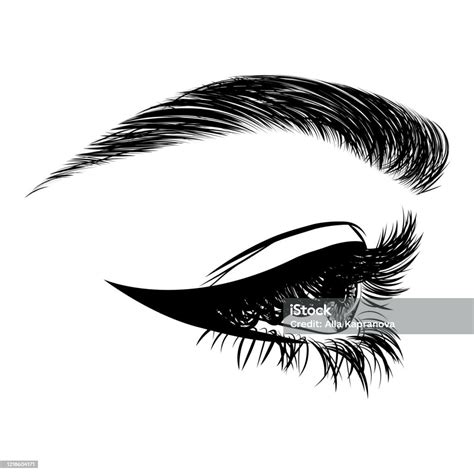 Illustration With Side View Of Womans Eye Eyelashes And Eyebrow Stock