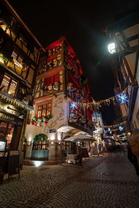 Strasbourg Downtown At Night During Christmas Market France Vertical