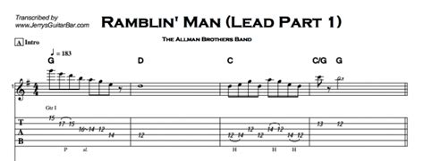 The Allman Brothers Band Ramblin Man Guitar Lesson Tab Chords