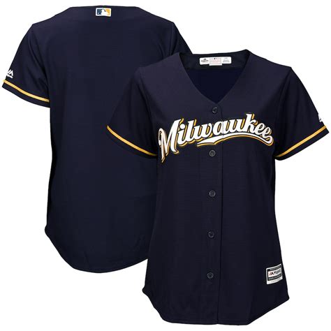 Majestic Milwaukee Brewers Womens Navy Cool Base Jersey