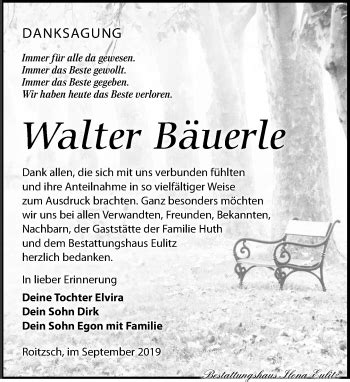 Traueranzeigen von Walter Bäuerle trauer anzeigen de