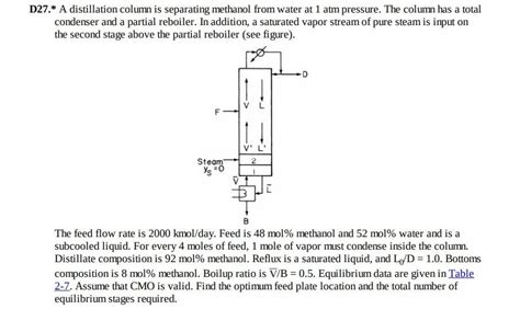 Solved D A Distillation Column Is Separating Methanol Chegg