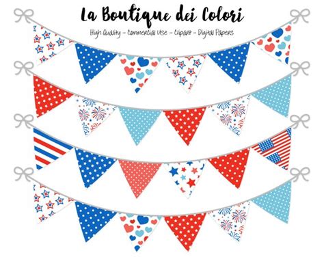 4th of July Bunting Banners Party Flags clipart, garland, pennant banner Clip Art. Printable for ...