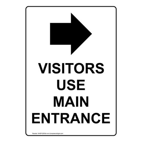 Vertical White Visitors Main Entrance Right Sign Symbol