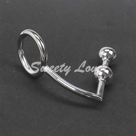 Large Anal Beads Stainless Steel Butt Plug With Metal Beads Cock Ring Male Chastity Device