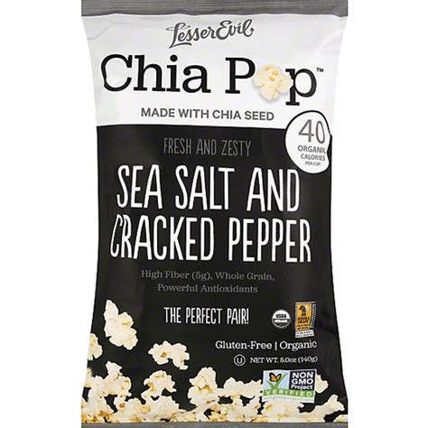 Lesserevil Chia Pop Sea Salt And Cracked Pepper Snacks Chips And Dips