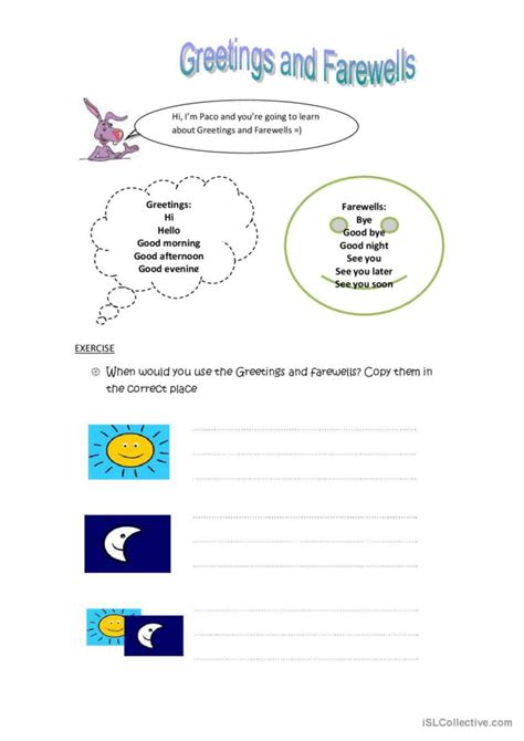 greetings and farewells: English ESL worksheets pdf & doc