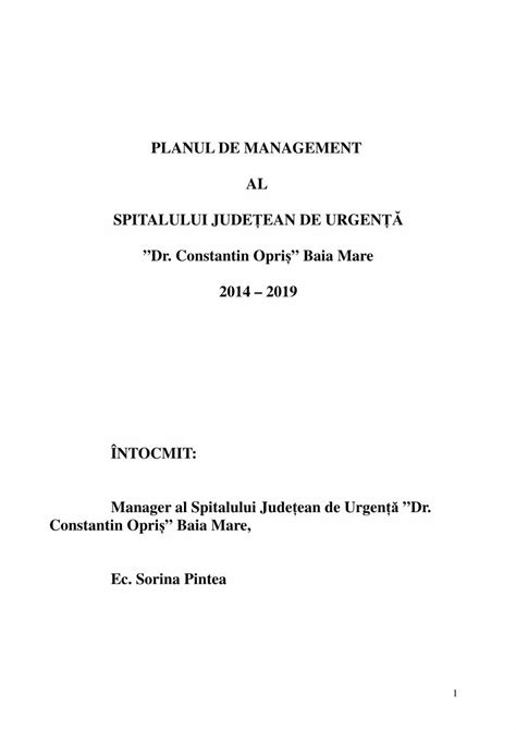 Pdf Planul De Management Al Spitalului Jude Acord Cu Cele Mai