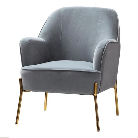 Jayden Creation Nora Gold Metal Leg Velvet Accent Chair In Grey