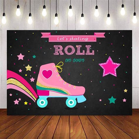 Photography Background Neon Roller Skate Theme Backdrop Stars Skating ...