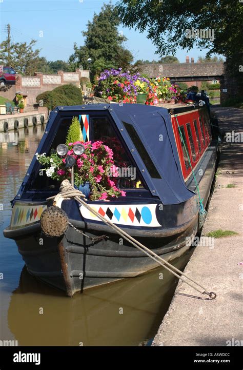 Colourful Narrow Boat Moored On Trent And Mersey Canal Near Northwich