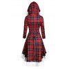 44 OFF 2021 Plaid Faux Fur Insert Hooded Lace Up High Low Dress In