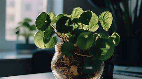 Fundo Pote De Vidro Uma Planta Dentro Dele Em Uma Mesa Fundo Foto