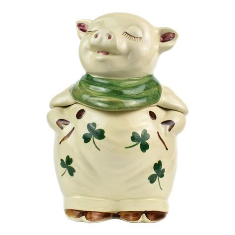 Mid Century Shawnee Green Shamrock Pig Cookie Jar Usa Antique Cookie