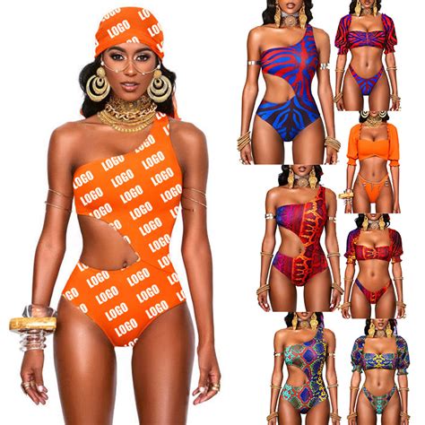 Women One Piece Floral Print High Cut Swimsuit African Print Swimwear