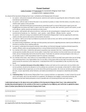 Fillable Online Code Of Conduct And Team Rules For Sacramento Stingrays