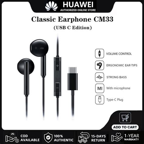 Huawei Headset Cm33 Full Bass Earphone Original Usb C Edition Hi Res Audio Classic In Ear