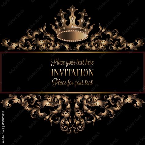 Vintage Gold Invitation Card With Black Background Divider Header