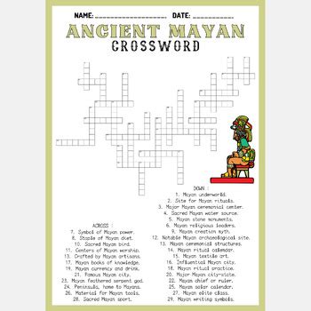 Ancient Mayan Crossword Puzzle Worksheet Activity By Puzzles Workshop