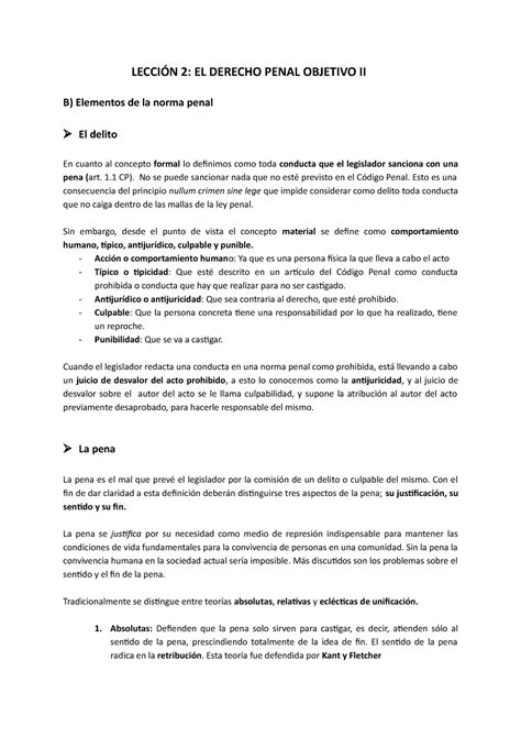 Tema 2 Derecho Penal I Tema Ii LecciÓn 2 El Derecho Penal Objetivo Ii B Elementos De La